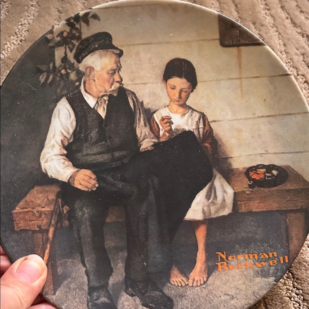 Norman Rockwell Art Plate with Brown and Cream Tones